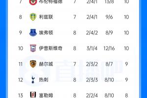 英超积分榜:城枪前二,热刺离开降级区升至第12,切尔西暂第4